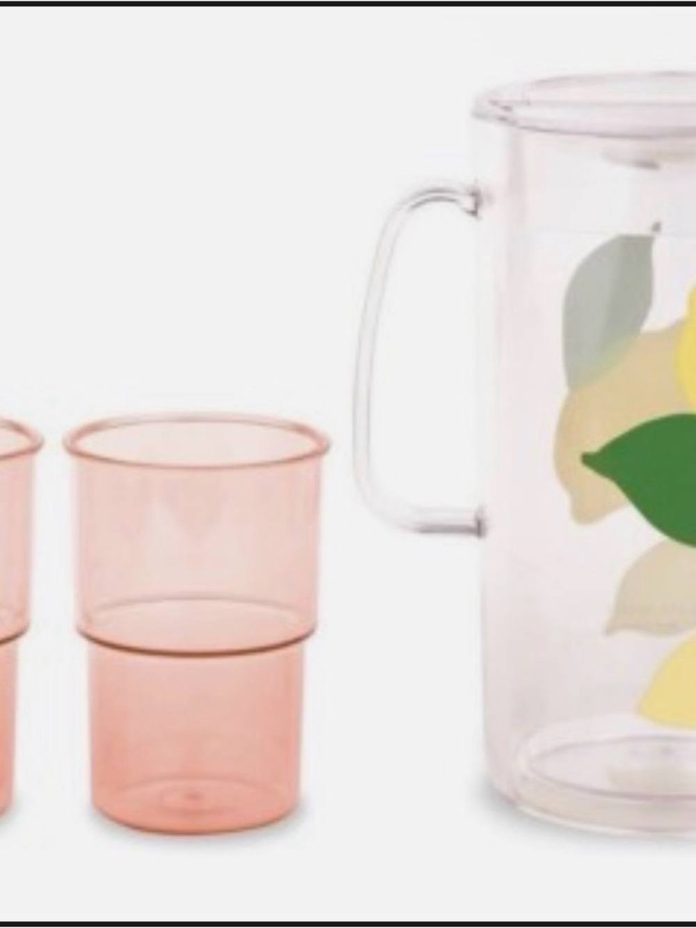 Kate Spade Plastic Lemon Graphic Pitcher and Tumbler Set (cups are pink)